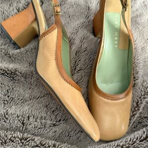Nine West Tan Slingback Heels with Square Toe